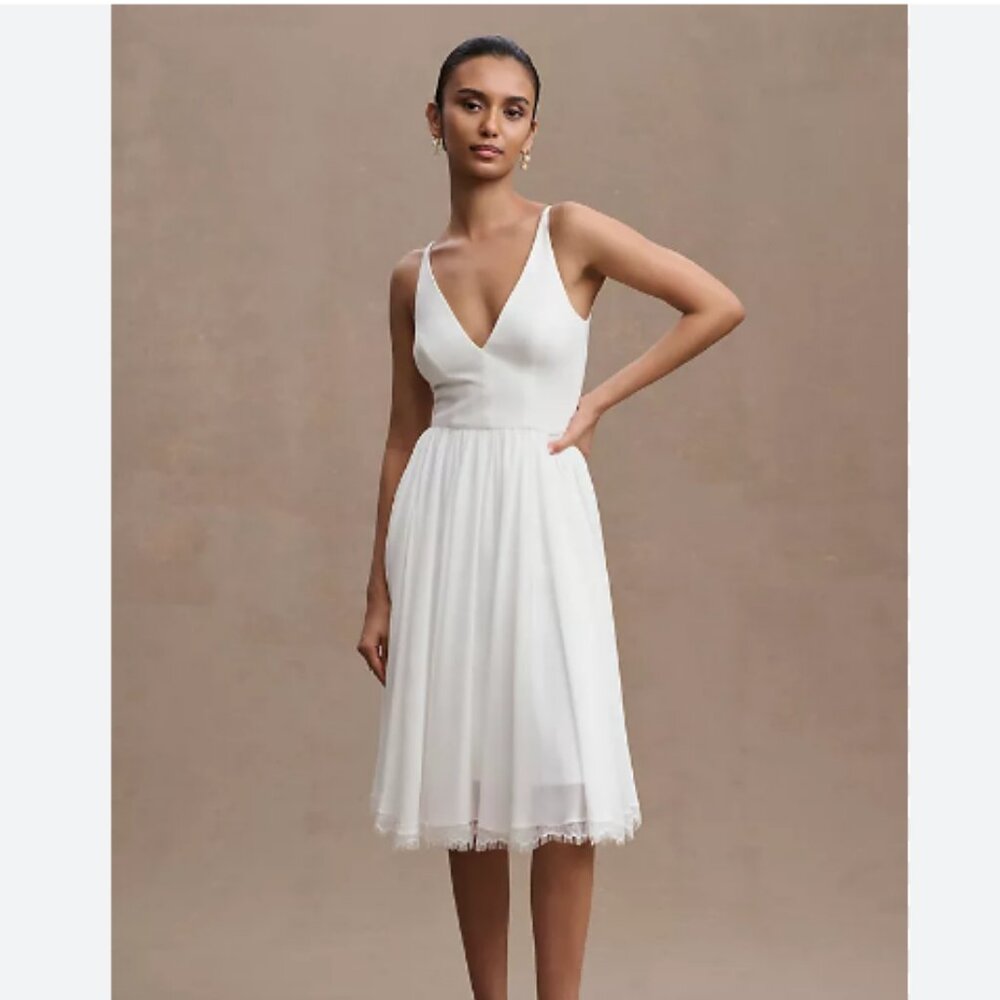 Anthropologie Alicia Chiffon A-Line Ivory Wedding Dress